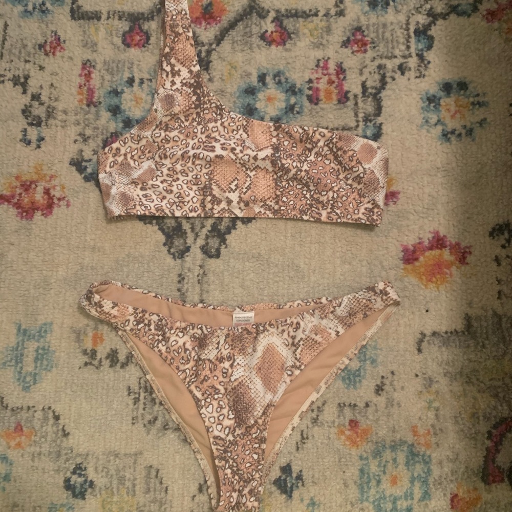 Topshop one shoulder snakeskin bikini